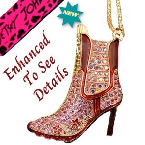 Betsey Johnson Burgundy Bling Crystal Boot High Heel Gold Color Chain -New W/Tag